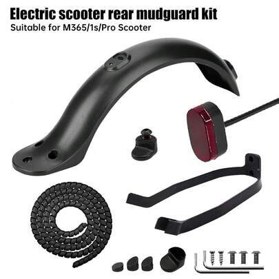 مجموعة كاملة من الملحقات لدراجة كهربائية، تشمل: عجلة خلفية، حامل ثابت، أنبوب حلزوني للكابلات، براغي، قوابس، غطاء واقي، طبق واقي من الطين، مناسبة لطراز شاومي M365/1S/Pro