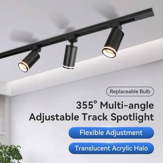 (Set) Focos empotrables GU10 para carril, focos de techo, marco de metal y aluminio negro/blanco + PC rotatorio 180°, AC110-240V, adecuado para dormitorio, estudio, sala de estar, armario, vitrina, sala de exposición, tienda, galería, pasillo, comedor, tienda de ropa, bar
