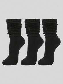 1/3/6 Pairs Women's Autumn/Winter Warm Oblique Collar Knit Socks, Simple Solid Color Oblique Collar Socks, Women's Thick Collar Socks, Unisex Round Collar Socks, Plush Socks In Black, White And Gray, Comfortable, Breathable, Fashionable, Perfect For Hiking, Back To School, Halloween And Christmas Gifts, Cozy Socks