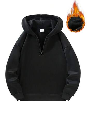 2025 Autumn And Winter New Loose American Casual Thickened Half Zipper Velvet Hooded Sweatshirt For Men