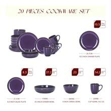 HomeVss Eur-Nordic Shape Raising Rim 20pc Dinnerware Set, Shiny Glaze Purple With Speckle Effect - 紫色 - 查看 7