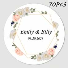 24/35/70/108 piezas Pegatinas redondas personalizadas con sus nombres y fecha para bodas, invitaciones, cajas de regalo, etiquetas de papel, adhesivas, multifuncionales, duraderas, ornamentales, reutilizables, exquisitas, elegantes, de alta calidad, coloridas, modernas, personalizadas, únicas - Multicolor - Ver 32