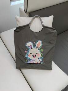 1 Stück süße Kaninchen hellblau Nylon wasserdichte Tragetasche mit großer Kapazität, geeignet für Einkaufen, Reisen, Geschenke, Umhängetasche für Frauen, neuer Herbststil