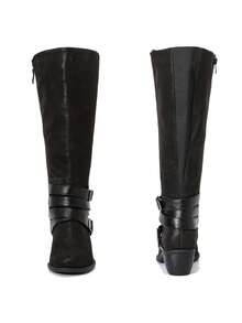 Women's Extra Wide CalfKnee High Boots, Wide Width Knee-High Boots Low Stacked Heel Slouchy Fall Winter Tall Boots With Side Zipper - 黑色 - 查看 3