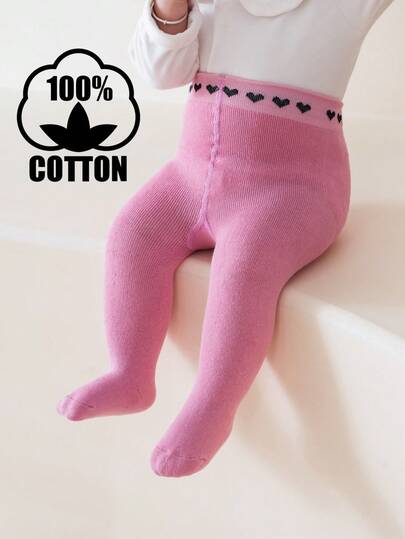 1 pieza Leggings de niños/niños pequeños de algodón con patrón de corazón sólido y rayas verticales