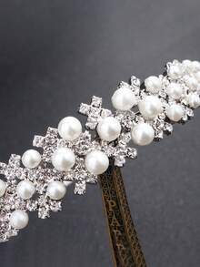 Faux Pearl & Rhinestone Headband, Princess Tiara Headpiece, Suitable For Party Decor, Wedding, Birthday, Costume Accessories