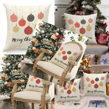 Christmas Colorful Bells Throw Pillow Cover Merry Christmas 18 X 18 Inch Linen For Sofa Couch Decor Room Home Decor Car Cushion Cover