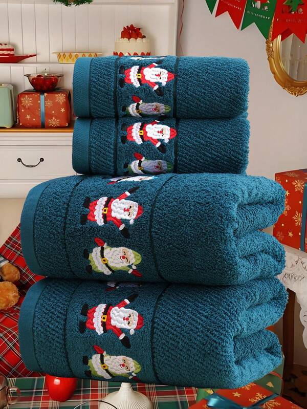 QIBHI 3/2/1 szt. haftowany, świąteczny, dekoracyjny ręcznik kąpielowy/ręcznik do rąk z motywem Świętego Mikołaja, prezent świąteczny, przyjęcie dla par, ręczniki prysznicowe do salonu piękności, hotelowe artykuły sportowe, artykuły gospodarstwa domowego, ręcznik, ręcznik do pielęgnacji skóry