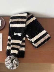 1pc Vintage Color Block Striped Knit Scarf, New Design Narrow Neck Warmer Accessory For Women