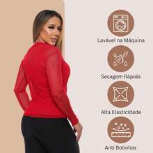 Women's Tulle Blouse With Long Sleeves And Versatile See-Through - 紅色 - 查看 4