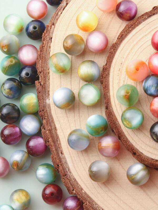 30pcs 10mm Nature-Inspired Gradient Cat Eye Acrylic Beads, Random Color, DIY Bracelet Necklace Jewelry Supplies