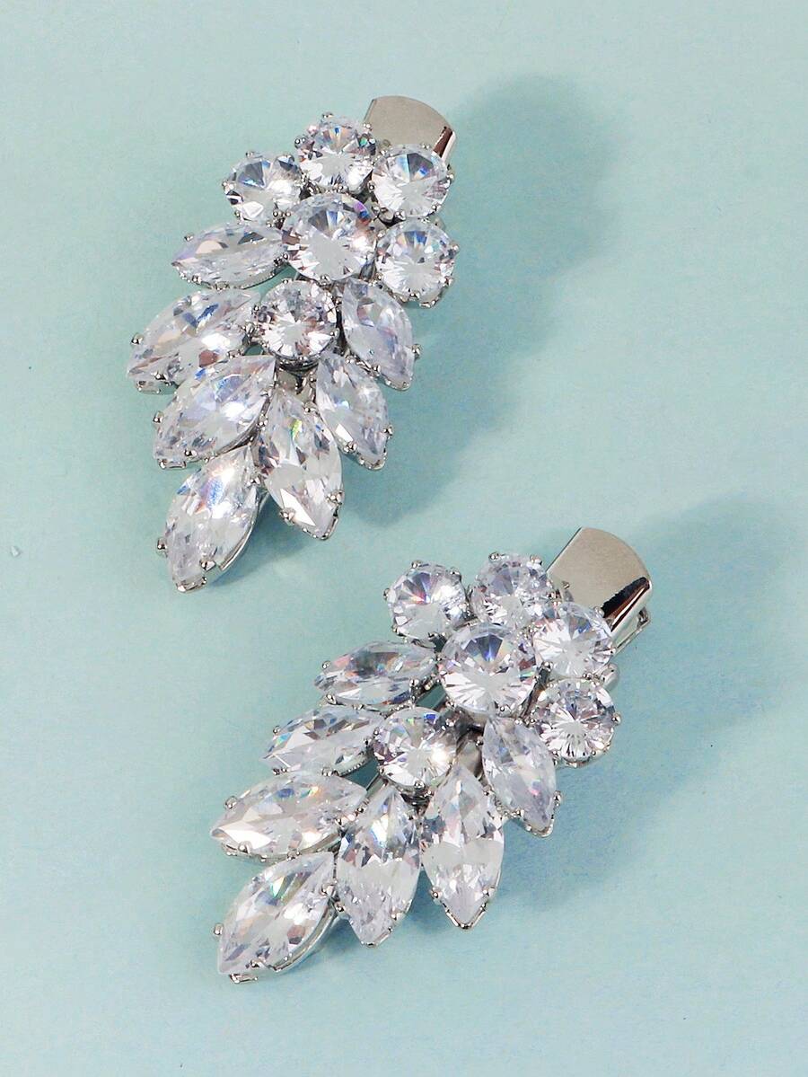 2pcs Crystal Zirconia Floral Design Hair Clips, Fashion Versatile Hair Accessories For Women, Suitable For Wedding And Party