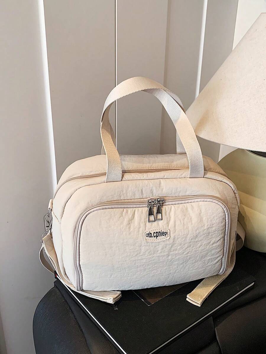 1pc Solid Color Small Handbag, Diaper Bag, Travel Diaper Bag, Baby Bag, Mommy Handbag - Khaki - View 1