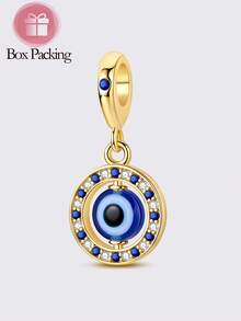 1 pieza de cuentas con diseño giratorio y brillo de circonita cúbica con revestimiento de plata, ojos azules, apta para hacer pulseras DIY para uso diario, fiestas y compras