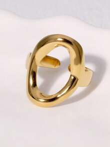3pcs Minimalist Asymmetrical Geometric Hollow Stainless Steel 18K Gold Plated Adjustable Ring Set, Ins Style For Women - Gold - View 2