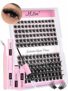 MEM 280/144/120pcs Cluster False Eyelashes, High Capacity, D-Curl, 8-16mm, DIY Lash Clusters, Natural Look, Thick & Long, Super Soft & Lightweight, Reusable, Single Strand Segmented False Lashes, Lash Extension Kit, Suitable For Travel, Daily Wear (Beginner Friendly), Weddings, Dates, Parties, Holidays, Also Great As Christmas/Halloween/Gift Lash Set - 黑色 - 查看 4