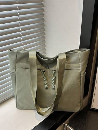 Fashionable Versatile Solid Color New Tote Bag, Casual Minimalist Textured Contrast Color Shoulder Bag