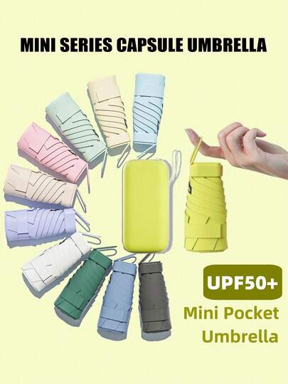 1 件迷你便携式太阳伞，带保护套、防紫外线和防雨伞、6 根加强伞骨、手动打开、可折叠伞，配有手提箱和储物钩，小巧轻便，男女防风设计，耐用结构，适用于学校、办公室、家庭、旅行、户外活动和时尚配饰。