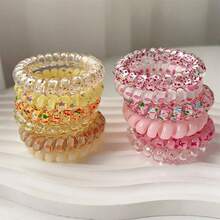 6pcs/Pack Of Telephone Wire Hair Rings, Candy Collection Sweet Gradient Color Telephone Coils, High Elasticity And Versatile Women's Headband Hair Accessories, Multiple Styles To Choose From, Without Damaging The Hair Rings.