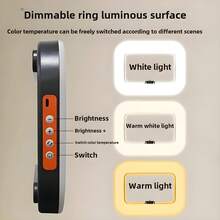 [Anillo de luz LED inteligente] Anillo de luz LED inteligente para smartphone | Portátil, enfoque ajustable, control de temperatura alta de 8500K, 3 niveles de brillo, panel LED multicolor, adecuado para selfies, transmisión en vivo y grabación de video, recargable por USB, para uso en interiores.