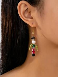 1 Pair Handmade Crystal Christmas Nutcracker Dangle Earring, Women Fashionable Winter Holiday Jewelry Gift