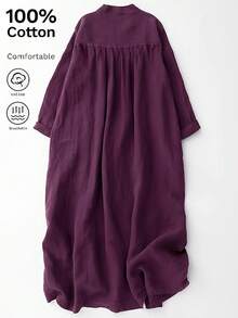 Women's V-Neck Open Front Casual Loose Plus Size Dress, Elegant Autumn/Spring