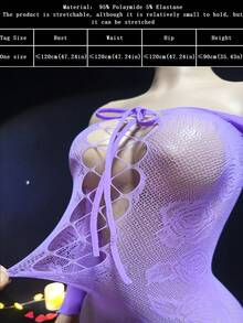 1 件女士性感内衣长袖紧身连衣裙性感渔网罩衫无需任何配饰适合音乐节镂空紧身连衣裙透视沙滩装夏季女士泳装服装泳衣 - 紫色 - 查看 5