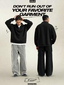 New Men's Plain Color Simple And Versatile Half-Zip Hoodie Fashionable Autumn And Winter Lapel Casual Hoodie Loose Sweatshirt