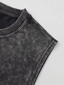 Shwiy 男士街头休闲水洗无袖上衣，复古拉面印花，修身卡通字母简约时尚休闲风 - 黑色 - 查看 5