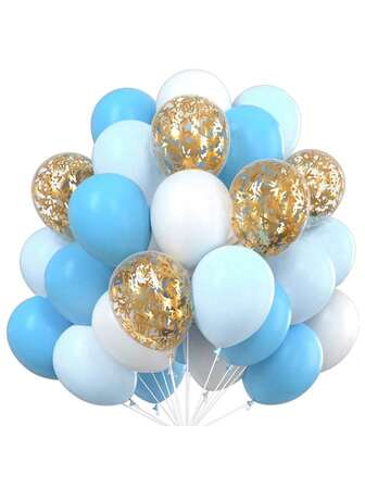 30/40/60pcs 10"/12" Blue & White Balloons, Suitable For Gender Reveal Party, Bachelor/Bachelorette Party, Celebration Party, Birthday, Graduation, Anniversary, Independence Day Party, Bridal Shower, Christmas, Halloween, Valentine's Day, Mother's Day, Holiday Party, Ramadan, Eid, Carnival Theme Party Decoration, Party Supplies