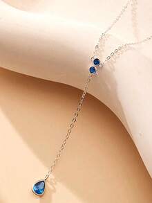 قلادة فضة عيار 925 بقلادة زركونيا على شكل قطرة ماء زرقاء، تصميم علاق أنيق، سلسلة تجميل منطقة الترقوة، مناسبة للارتداء اليومي