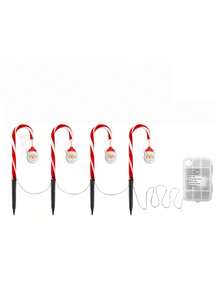 1Set 4pcs Solar-Powered Santa Claus Cane Lights LED Holiday Decorative Stakes With Santa Claus, Warm Light Festive Lighting For Christmas & Garden Celebrations, Solar Lights For Yard(No Batteries)