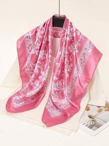1 Khăn trùm đầu/khăn bandana in họa tiết hình học satin sang trọng thời trang dành cho nữ - Hồng - Xem 3