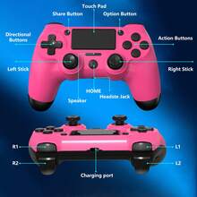 [Upgraded] Wireless Controller For P-S4 Romote Compatible With P-S4/Slim/Pro/Windows PC, Controller For P-S4 With 3.5mm Audio Jack, Touch Pad, Six Axis Motion Control, Charging Cable - 玫瑰紅 - 查看 3