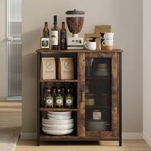 Mini Coffee Bar Cabinet With Storage, 27.5'' Small Kitchen Bar Table, Cute Corner Bar Cabinet For Tea, Buffet Sideboard Cabinet For Dining Room, Farmhouse Coffee Station For Wine (Brown),24615204 - 巧克力棕 - 查看 5