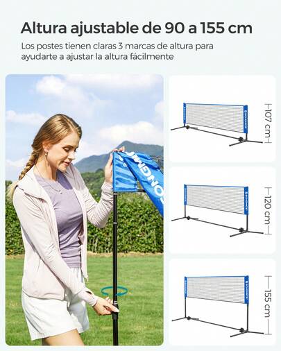 Red de Bádminton de 4 m, Red de Voleibol con Postes Ajustables en Altura, Red Portátil para Tenis Juvenil, Voleibol de Playa, para Jardín, Parque al Aire Libre, Azul