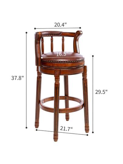 Cowhide Top Wooden Bar Stool, 360 Degree Swivel Height Stoel Home Kitchen Counter, Morden Stool view 8