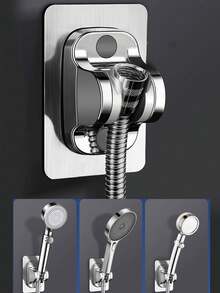 1 件强力吸盘可调节淋浴喷头支架，轻质塑料壁挂式浴室支架 - 銀色 - 查看 4