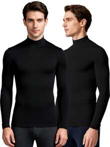 4件装男士保暖高领内衣 - 柔软舒适，中等弹力，秋冬季保暖 | 适合日常穿着、肌肉训练、健身、跑步、骑行和滑雪。男士保暖长袖运动服，高领保暖衫。 - 彩色 - 查看 6