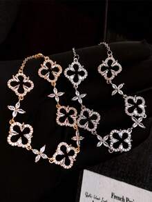 1pc Luxury Hollow Flower Zirconia Adjustable Bracelet, Sparkling Minimalist High-End Bracelet, Elegant Commuting Versatile Accessory, Birthday/Party Gift