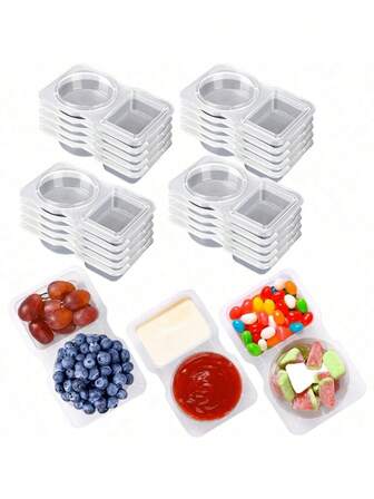 10PCS Double Compartment Condiment Container Reusable Snack Container 2 Condiment Containers With Lids Snack Pack Container Sauce Containers Condiment Containers With Used For Take-Out Condiments
