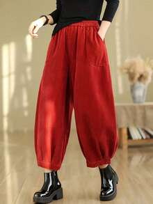 Damskie, luźne, sztruksowe, skrócone spodnie, luźne, proste nogawki, grube i szerokie nogawki, odpowiednie do noszenia wiosną i jesienią