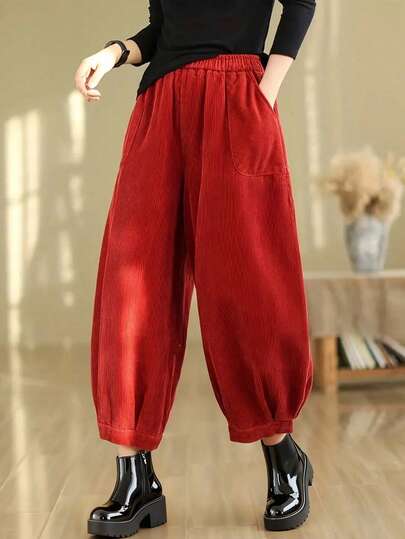 Damskie, luźne, sztruksowe, skrócone spodnie, luźne, proste nogawki, grube i szerokie nogawki, odpowiednie do noszenia wiosną i jesienią