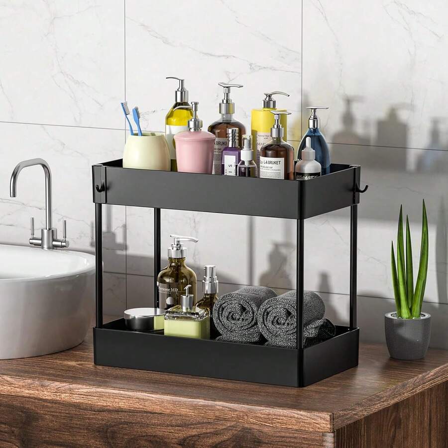 Carrito Organizador 2/3/4 Niveles Multiusos Estantes Con Cajón, Carrito de Servicio de Bar Familiar Multifuncional, Carrito de Servicio Multicapa para el hogar, fácil de Mover para Montar Estantes Estante de cocina de piso a techo, estante de almacenamiento de grietas extraíble de varias capas, suministros for el hogar, ahorro de espacio Estanteria Plastico - 0801negro - Ver 1