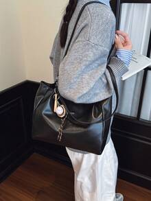 Fashionable Large Capacity Shoulder Tote Bag For Women, Design - Black - View 4