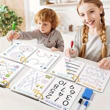 47 Seiten zum Zeichnen: Kalligraphie-Übungsbuch für Kinder, inklusive 4 löschbaren Stiften und 1 Radiergummi - mit Buchstaben, Zahlen, Nachspuren und Malaktivitäten, geeignet für Vorschule bis Grundschule - Schul-Stationery-Set, inklusive Unterrichts- und Familien-Bildungsanleitungen, mit rutschfestem Stiftgriff