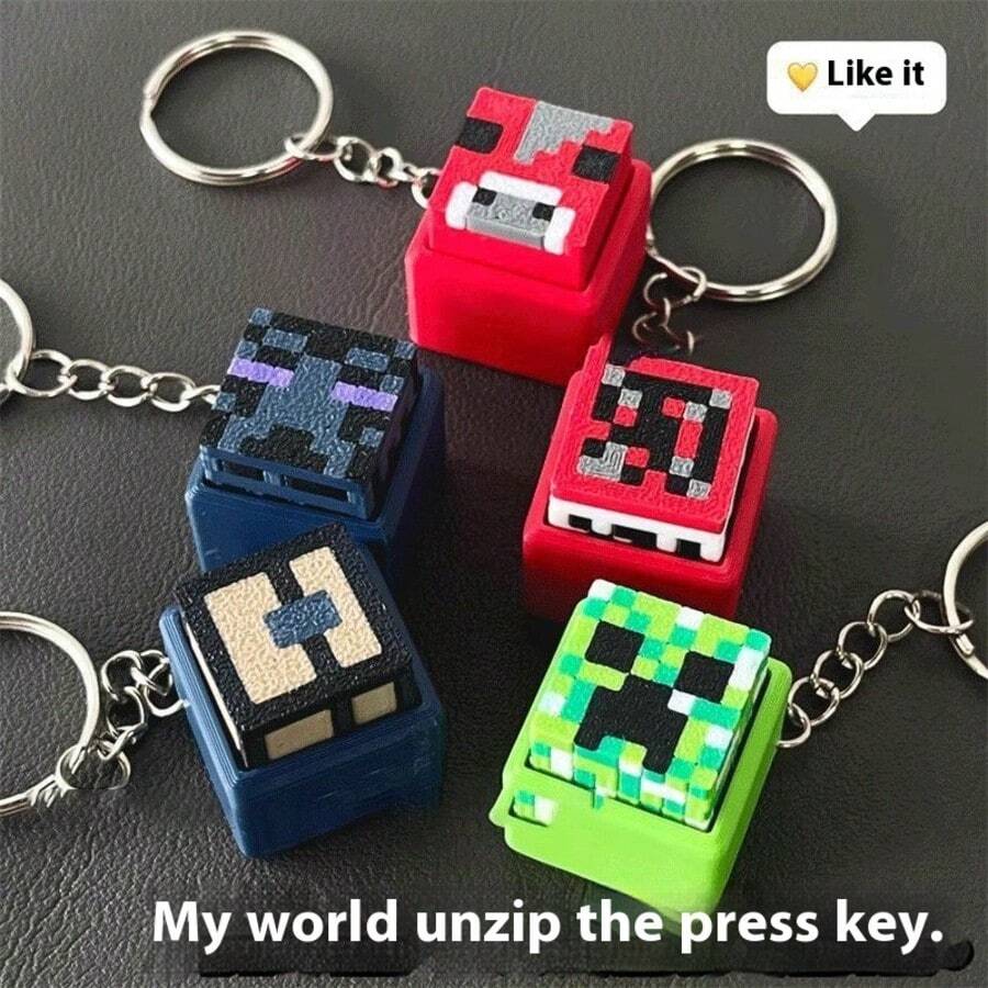 2025新款3D打印“我的世界”减压按压钥匙扣，生日、节日、圣诞节完美礼物 - 彩色 - 查看 1