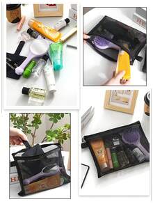 1PC Makeup Storage Bag, Transparent Mesh Cosmetic Storage Bag,Portable, For Travel Storage,Office & School Supplies,Back To School Christmas For Holiday Gift Giving,Boho Vibes