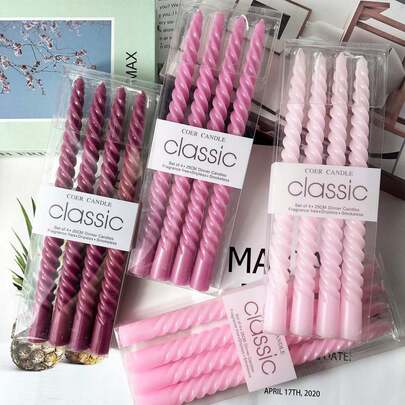 4pcs 10-Inch Spiral Candles, Pink Variety, Each Candle Burns For 8 Hours, Multi-Color Options, Suitable For Home Decor, Bedroom, Holiday, Party, Wedding, Decorations, Office, Back To School Gifts, Bestfriend Gifts, Gifts For Women, Winter Gifts