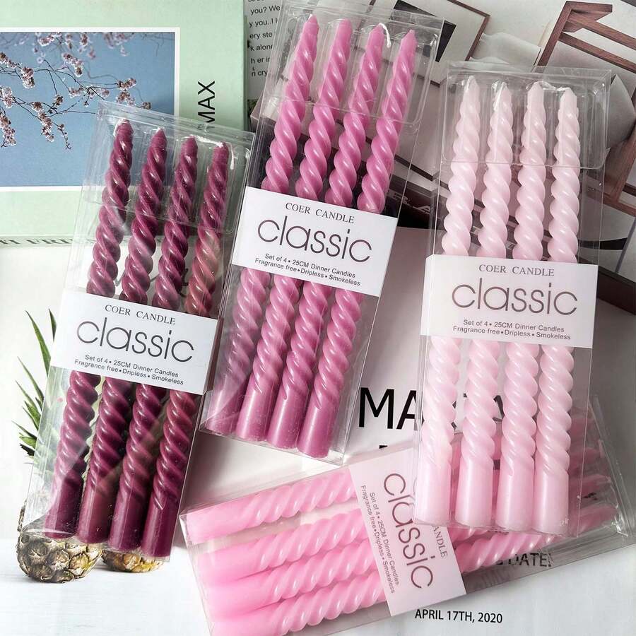 4 件 10 英寸螺旋蜡烛，粉色可选，每支蜡烛燃烧 8 小时，多种颜色可选，适用于家居装饰、卧室、节日、派对、婚礼、装饰、办公室、返校礼物、闺蜜礼物、女士礼物、冬季礼物 - 彩色 - 查看 1